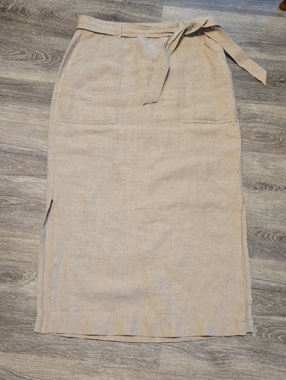 Orvis Linen Neutral Belted Maxi Skirt Sz 6
